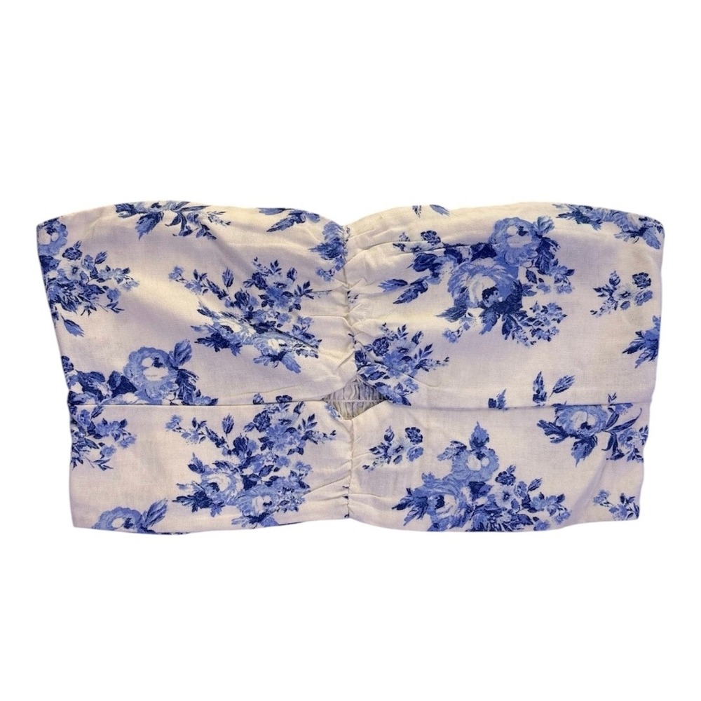 Monteau Tullee Women's L Floral Linen Blend Smocked bandeau Tube Top Bandeau